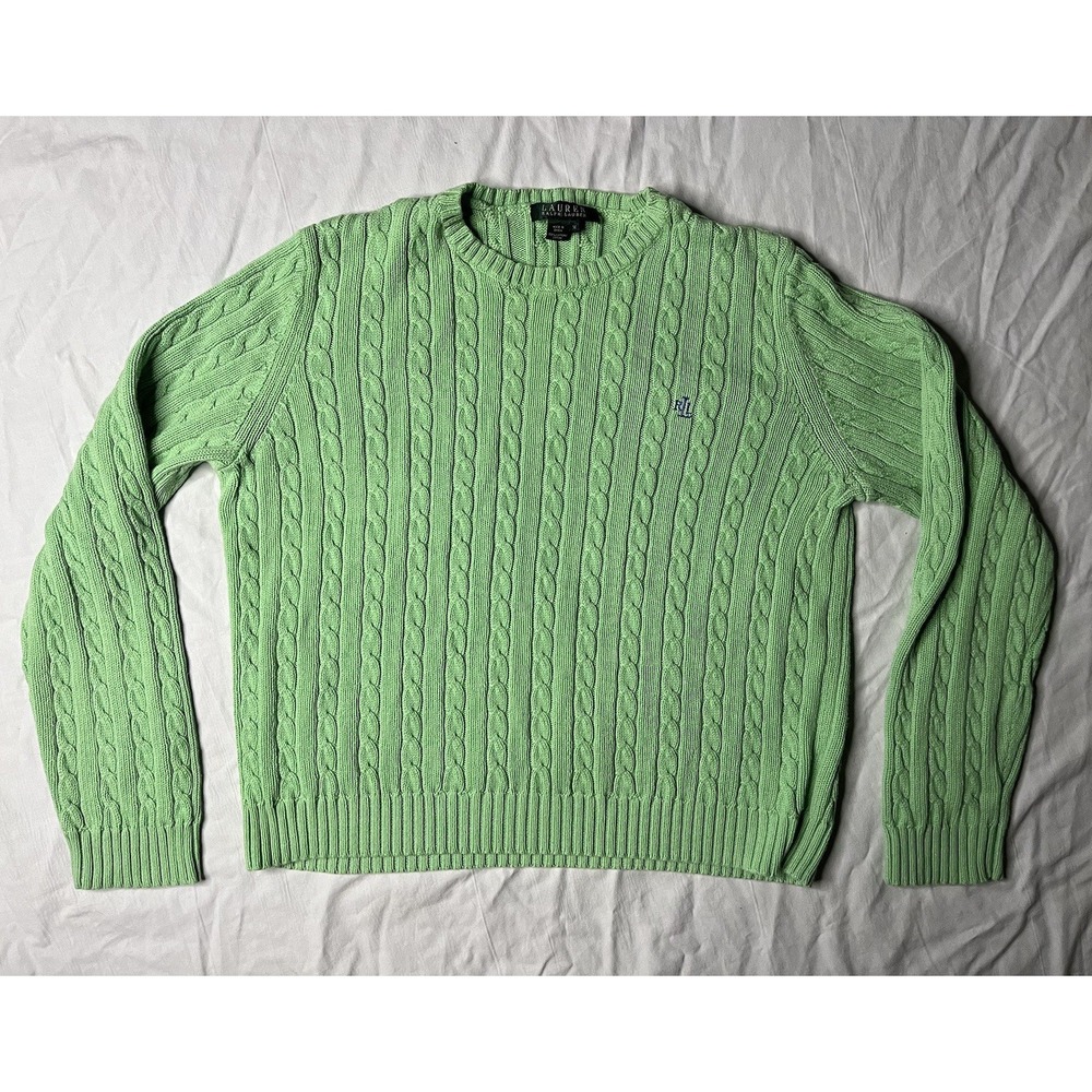 Polo Ralph Lauren Cable Knot Sweater Women's Green Cotton Long Sleeve Pullover